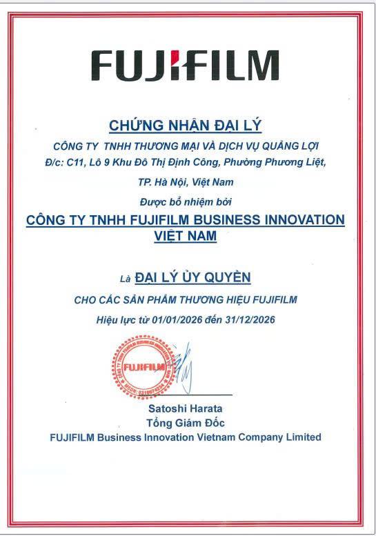 Chứng nhận đại lý Fujifilm 2025